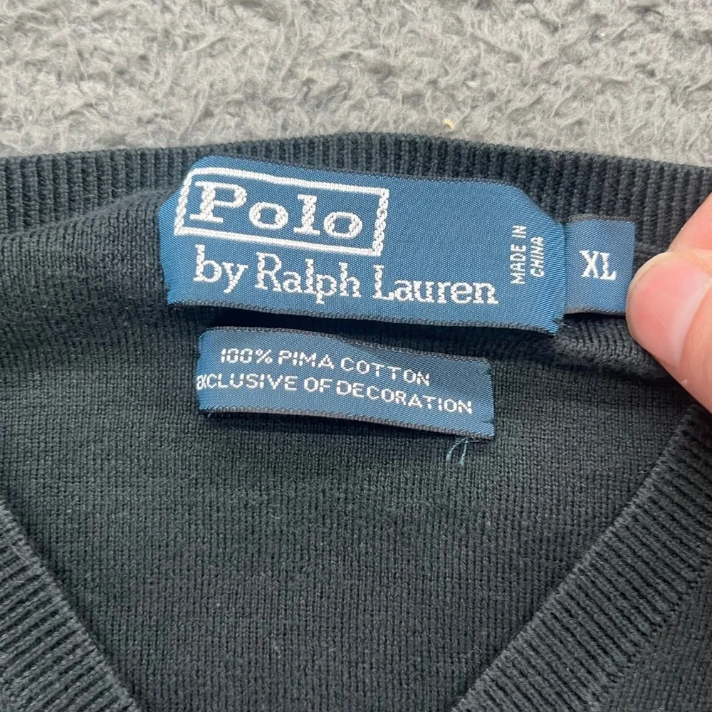 Polo Ralph Lauren Men's V-Neck‎ Sweater Black Purple Pony Logo Pima Cotton XL